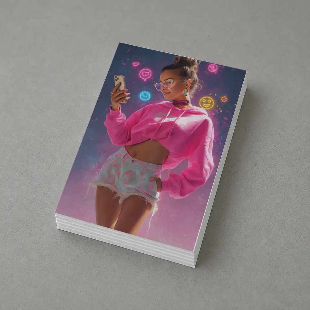 Trendy Girl Neon Social Media Digital Art – Postcards