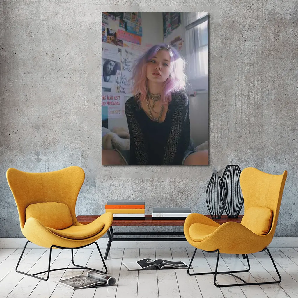 Pink Purple Hair Girl Bedroom Wall Posters – Wall Art