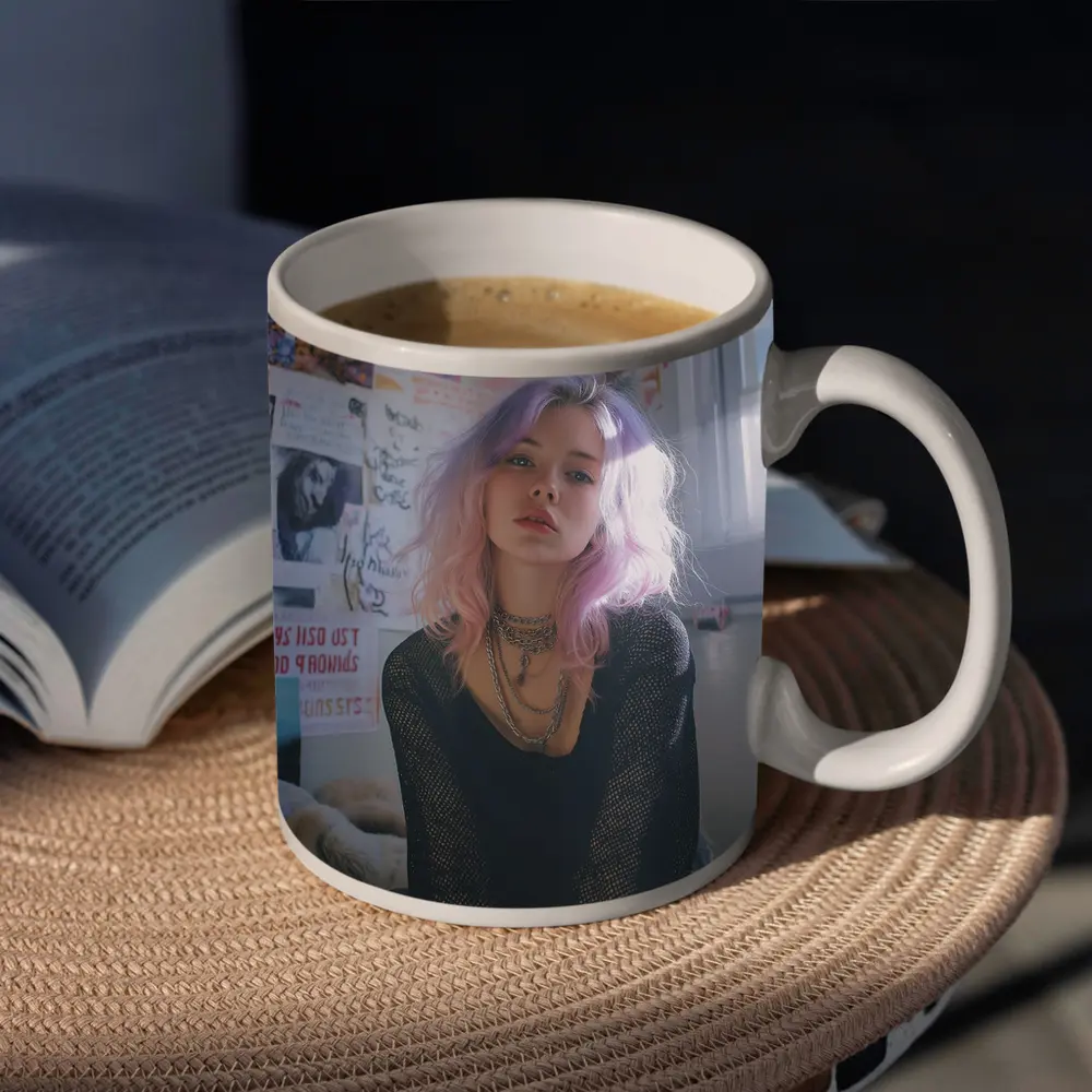 Pink Purple Hair Girl Bedroom Wall Posters – Mugs