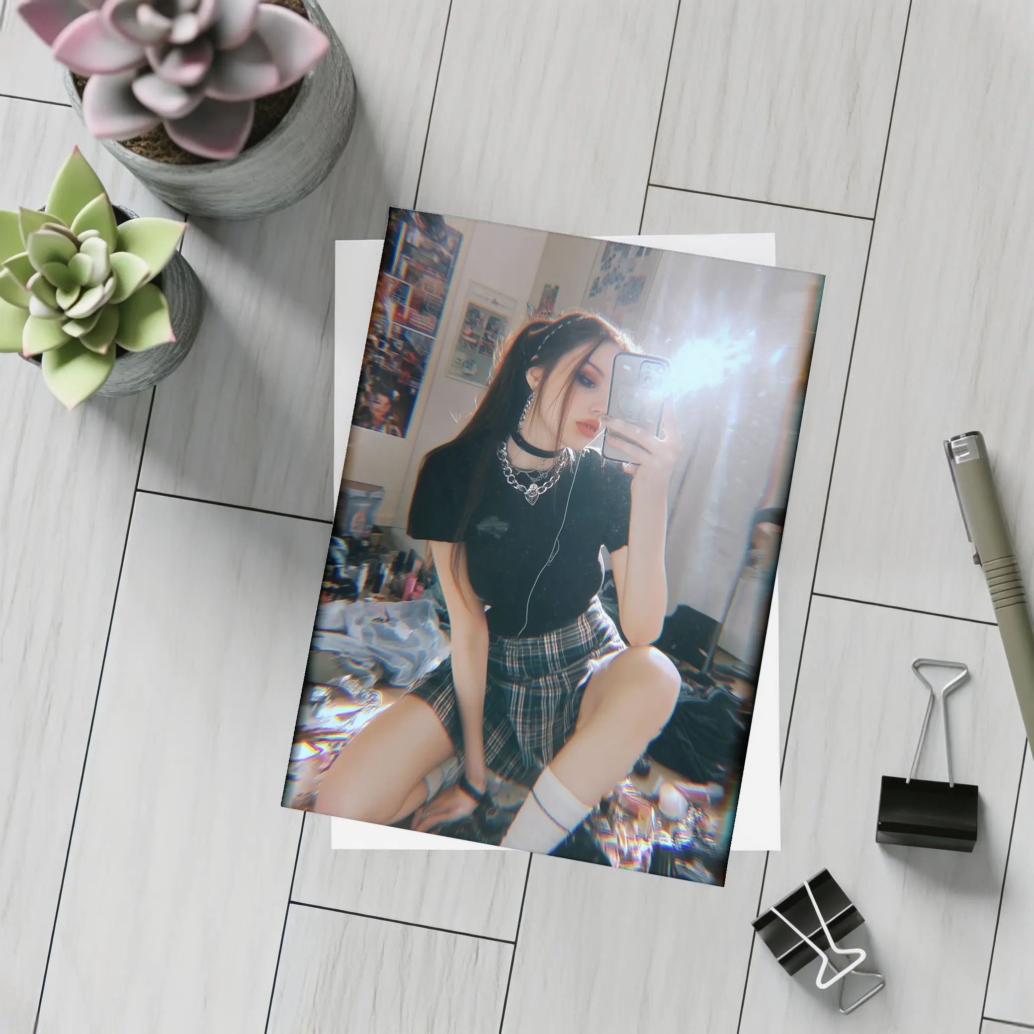 Edgy Girl Mirror Selfie Dark Aesthetic Room – Postcards
