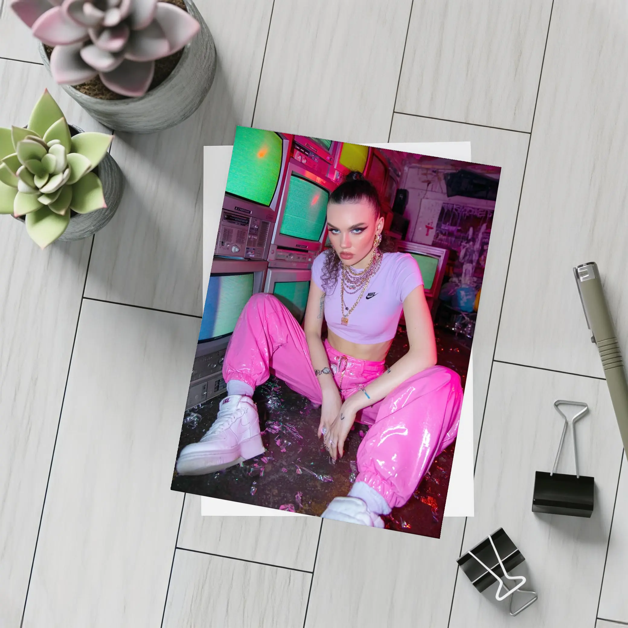 Nike Girl Neon Retro TV Room – Postcards