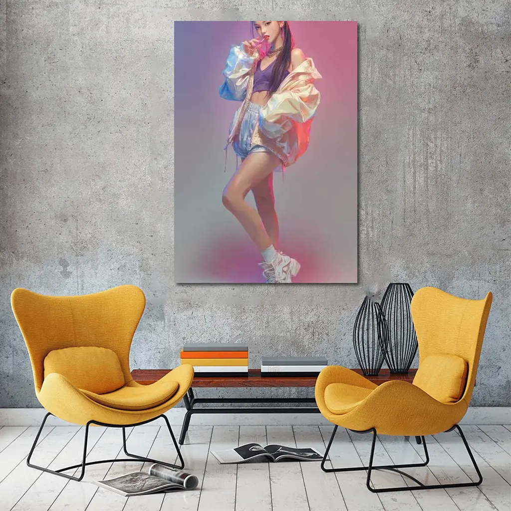 K-Pop Girl Pastel Gradient Fashion Portrait – Wall Art