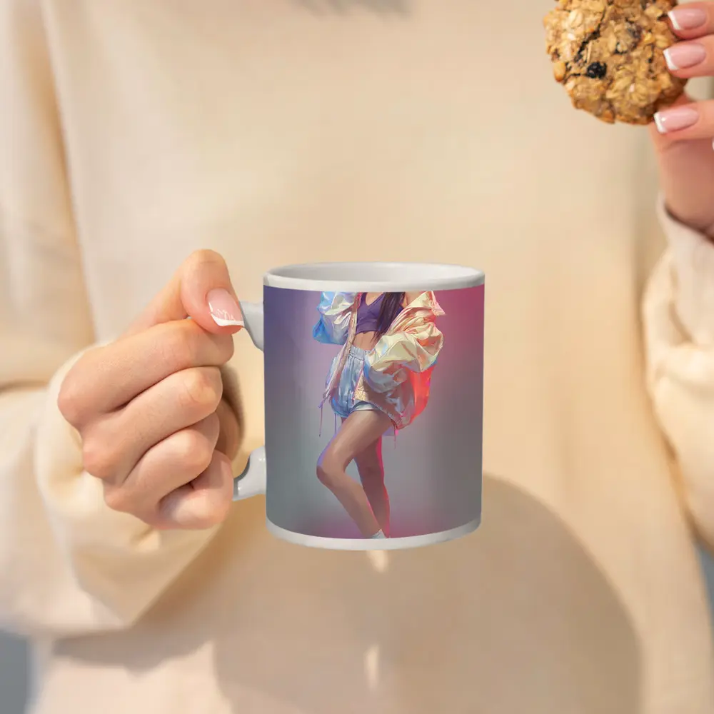 K-Pop Girl Pastel Gradient Fashion Portrait – Mugs