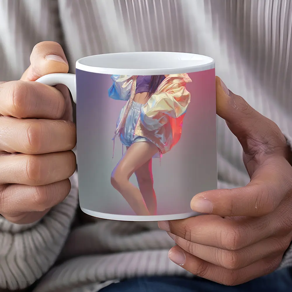 K-Pop Girl Pastel Gradient Fashion Portrait – Mugs
