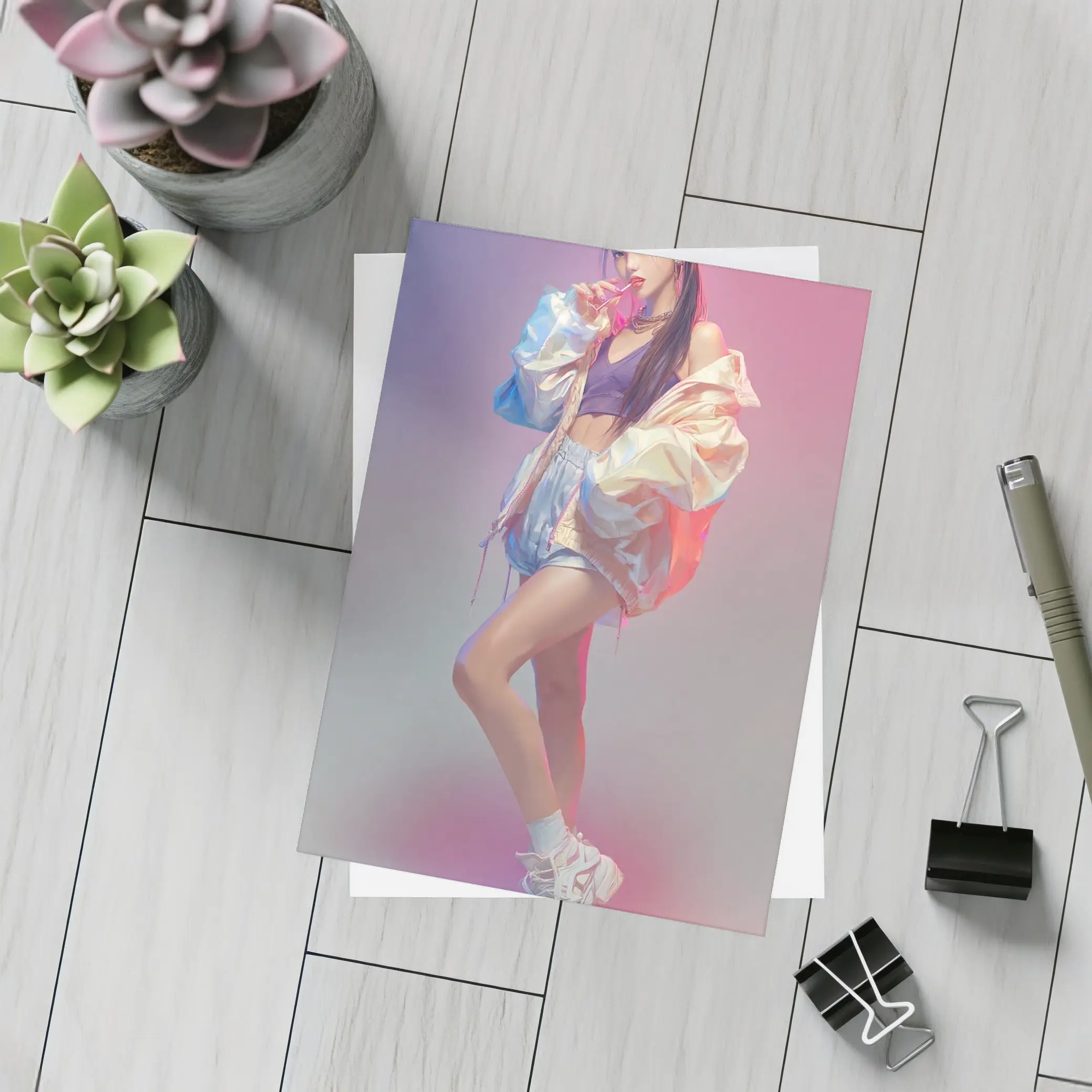 K-Pop Girl Pastel Gradient Fashion Portrait – Postcards
