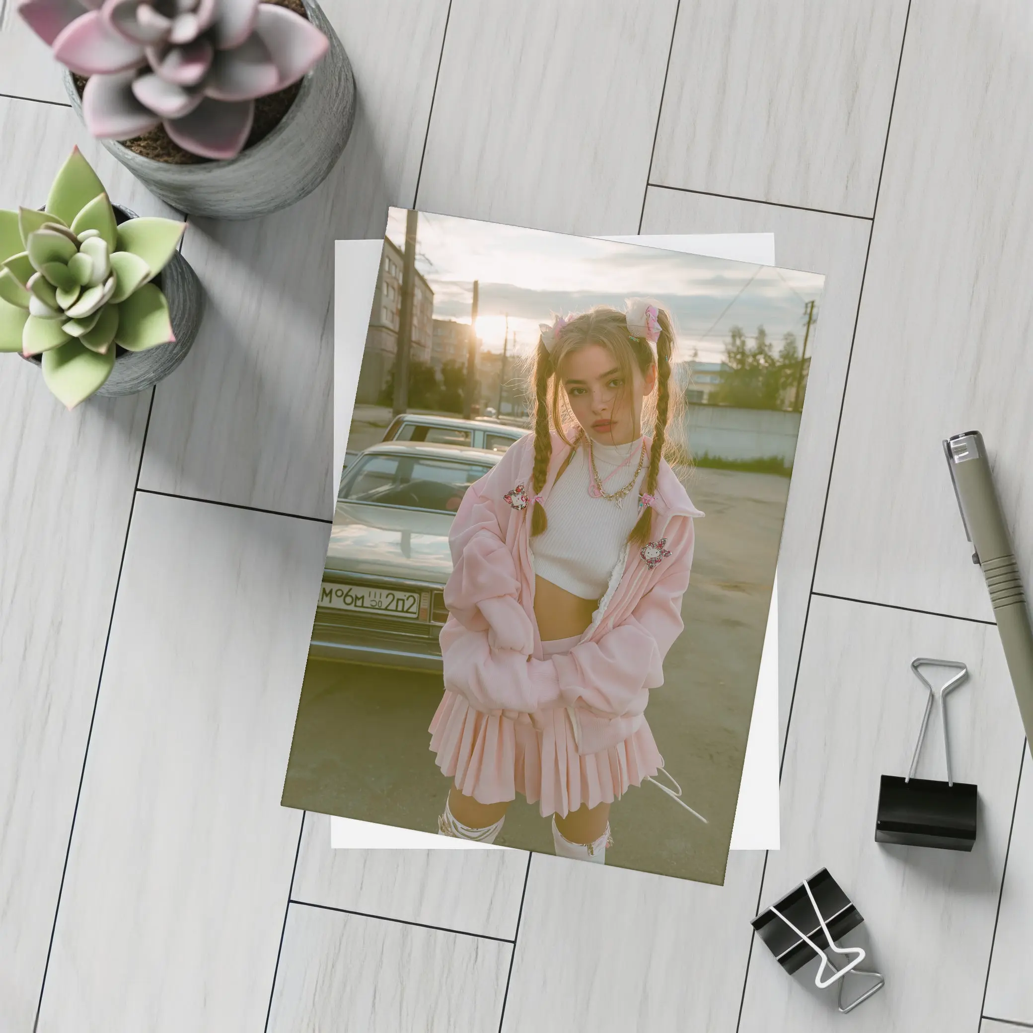 Pink Outfit Girl Urban Street Sunset – Postcards