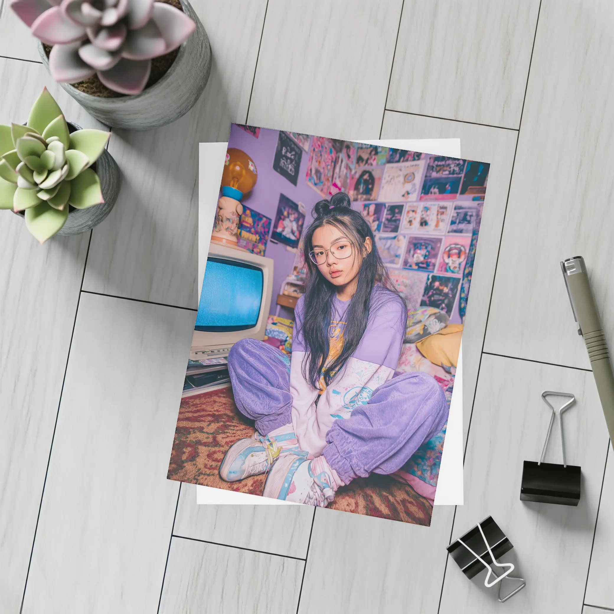 Y2K Aesthetic Girl Retro Bedroom Purple – Postcards