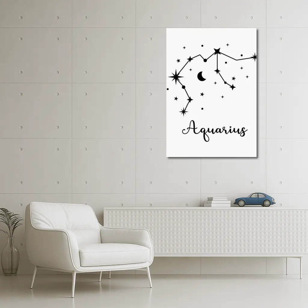 Aquarius Constellation Stars Moon Black White – Wall Art