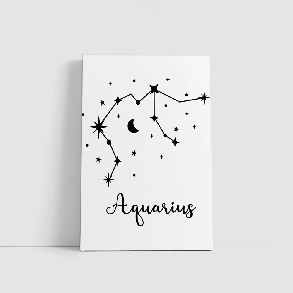 Aquarius Constellation Stars Moon Black White – Wall Art