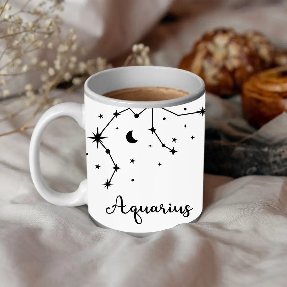 Aquarius Constellation Stars Moon Black White – Mugs