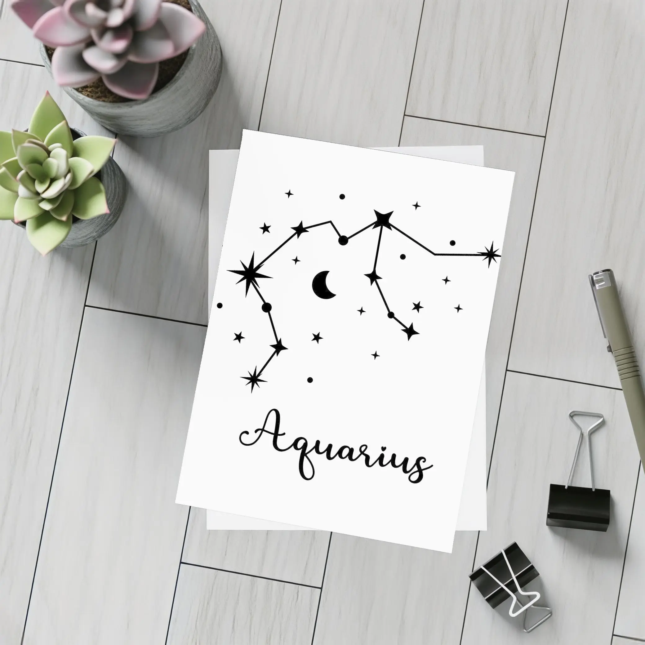 Aquarius Constellation Stars Moon Black White – Postcards
