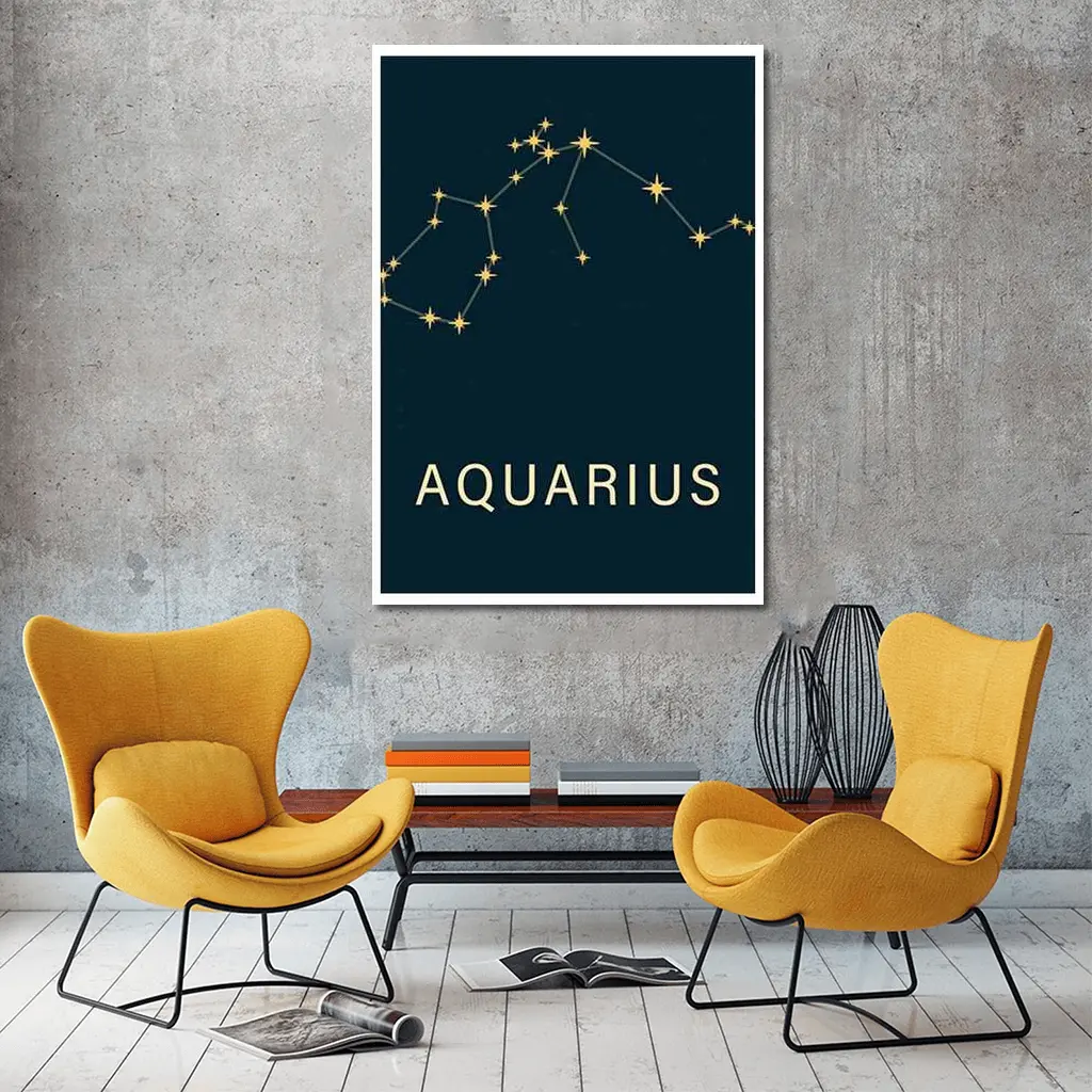 Aquarius Constellation Gold Stars Dark Blue – Wall Art