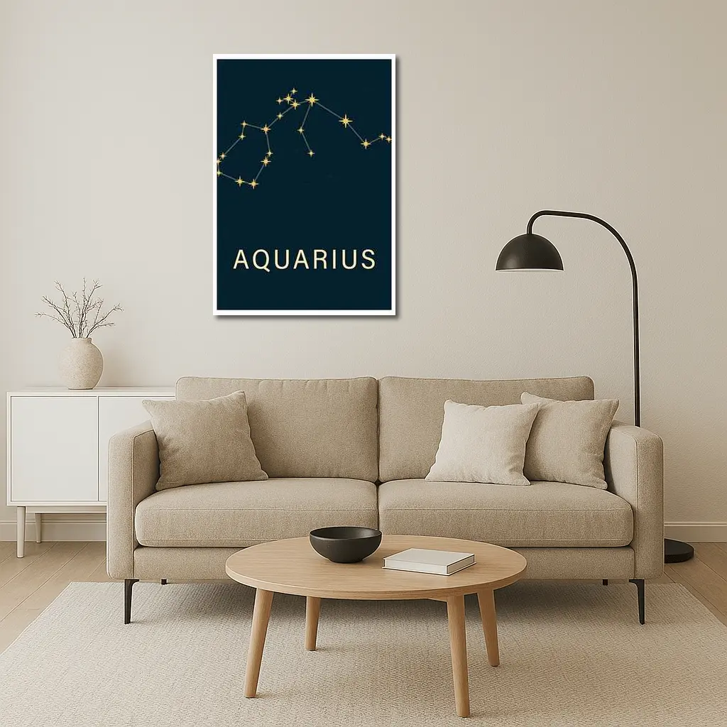 Aquarius Constellation Gold Stars Dark Blue – Wall Art