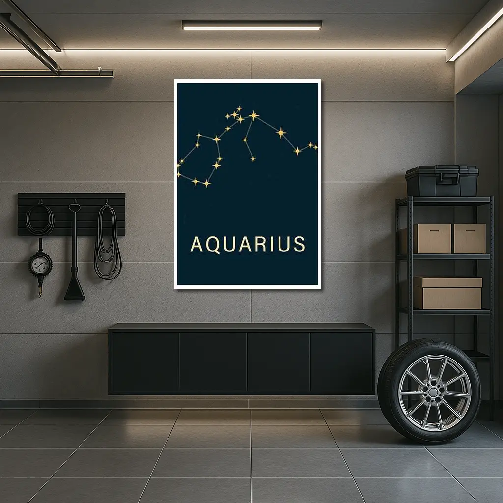 Aquarius Constellation Gold Stars Dark Blue – Wall Art
