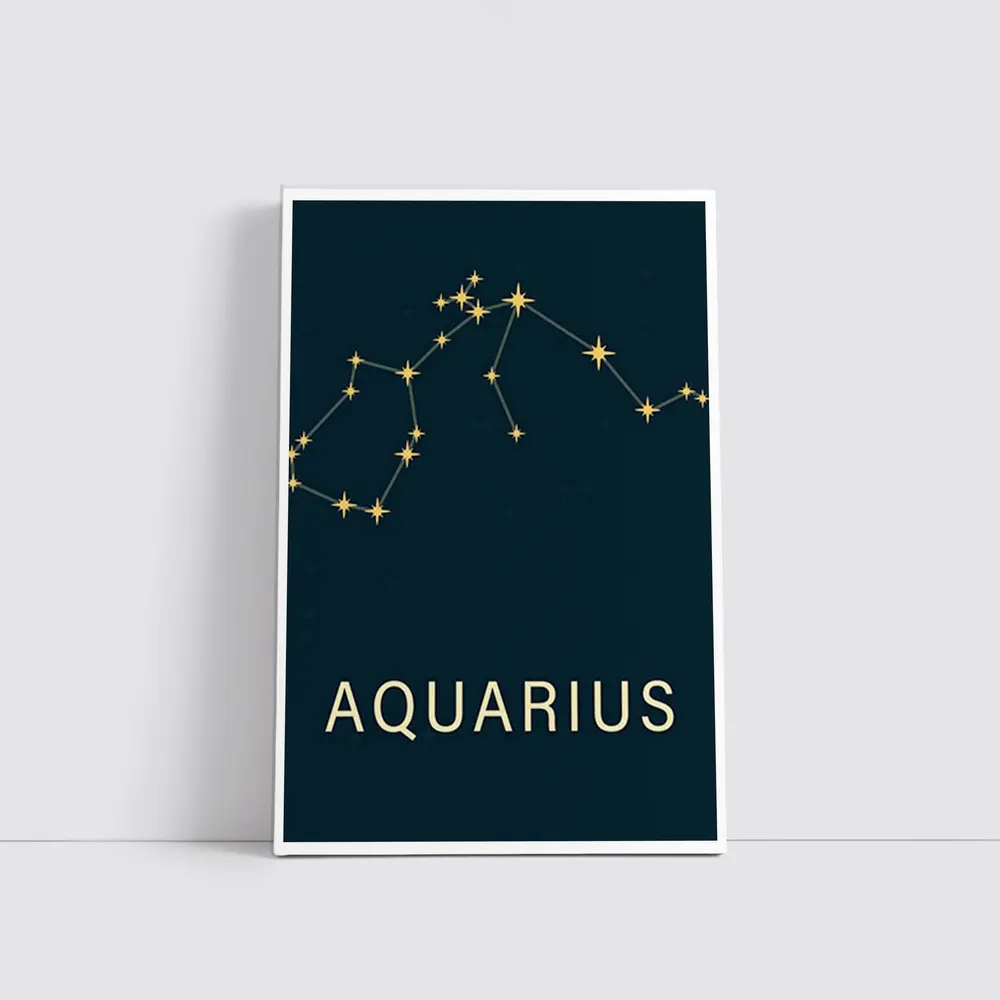Aquarius Constellation Gold Stars Dark Blue – Wall Art