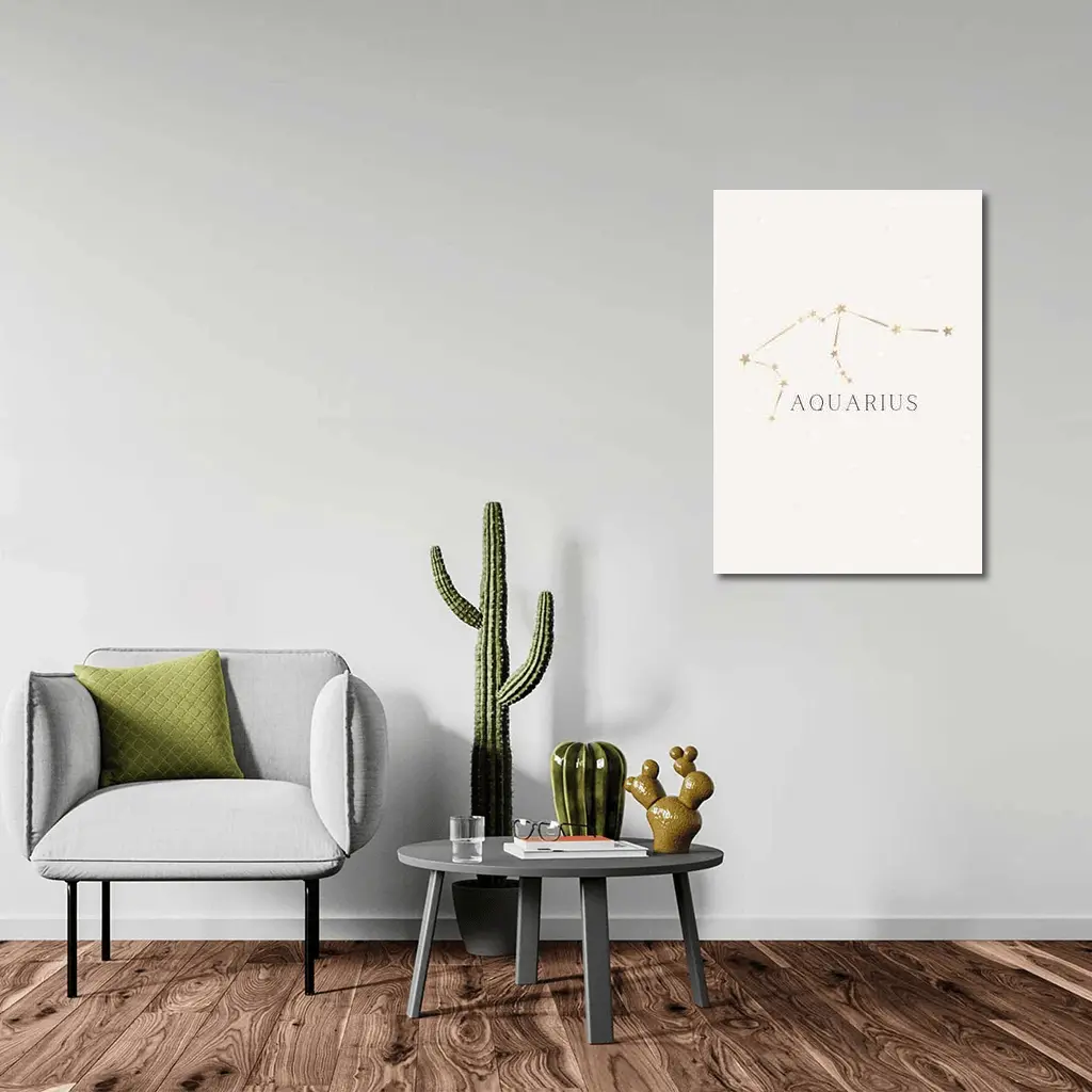 Aquarius Constellation Gold Stars Beige Background – Wall Art