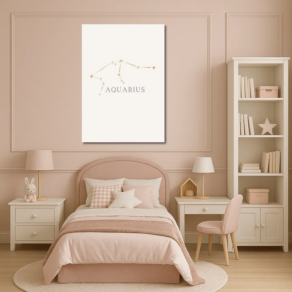Aquarius Constellation Gold Stars Beige Background – Wall Art