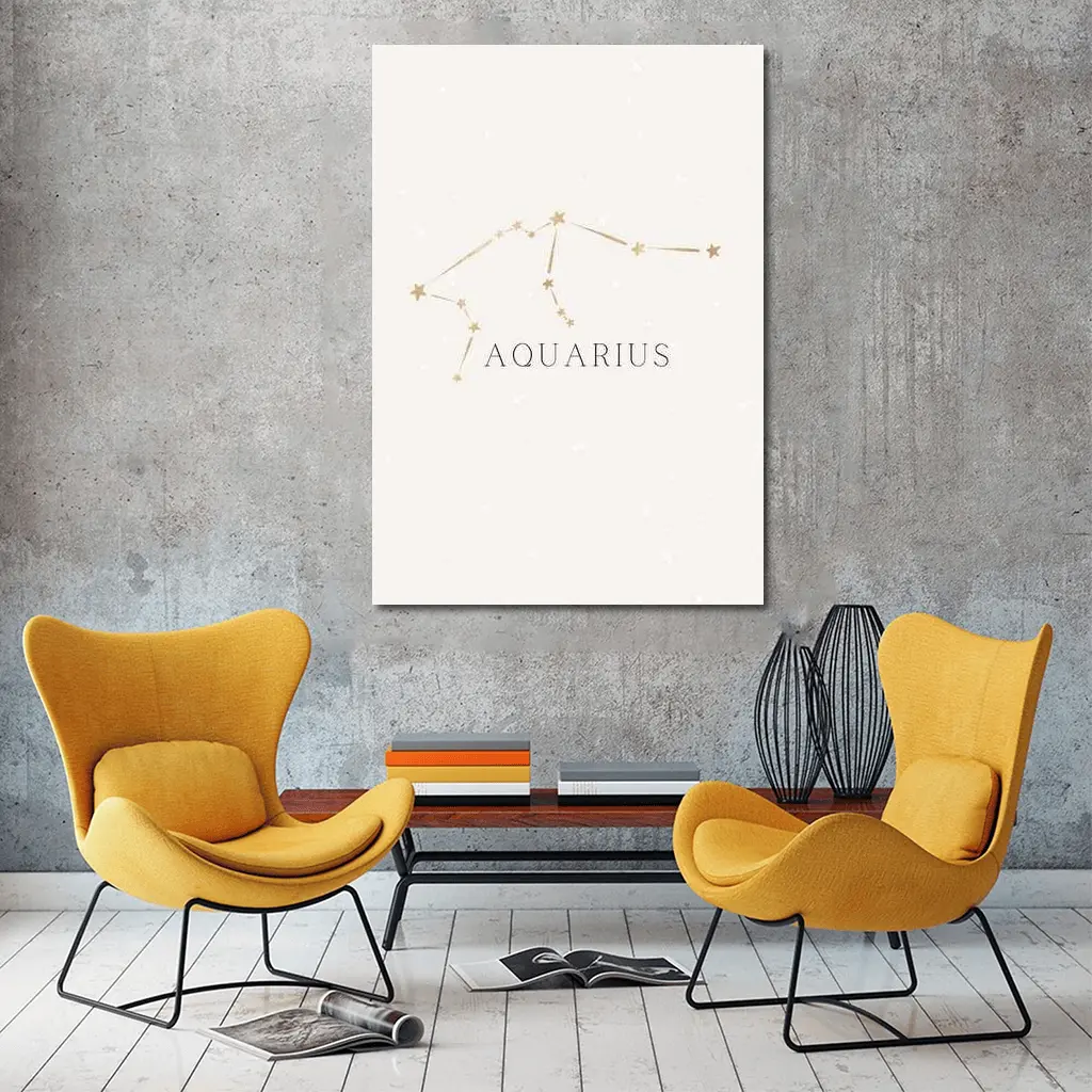 Aquarius Constellation Gold Stars Beige Background – Wall Art