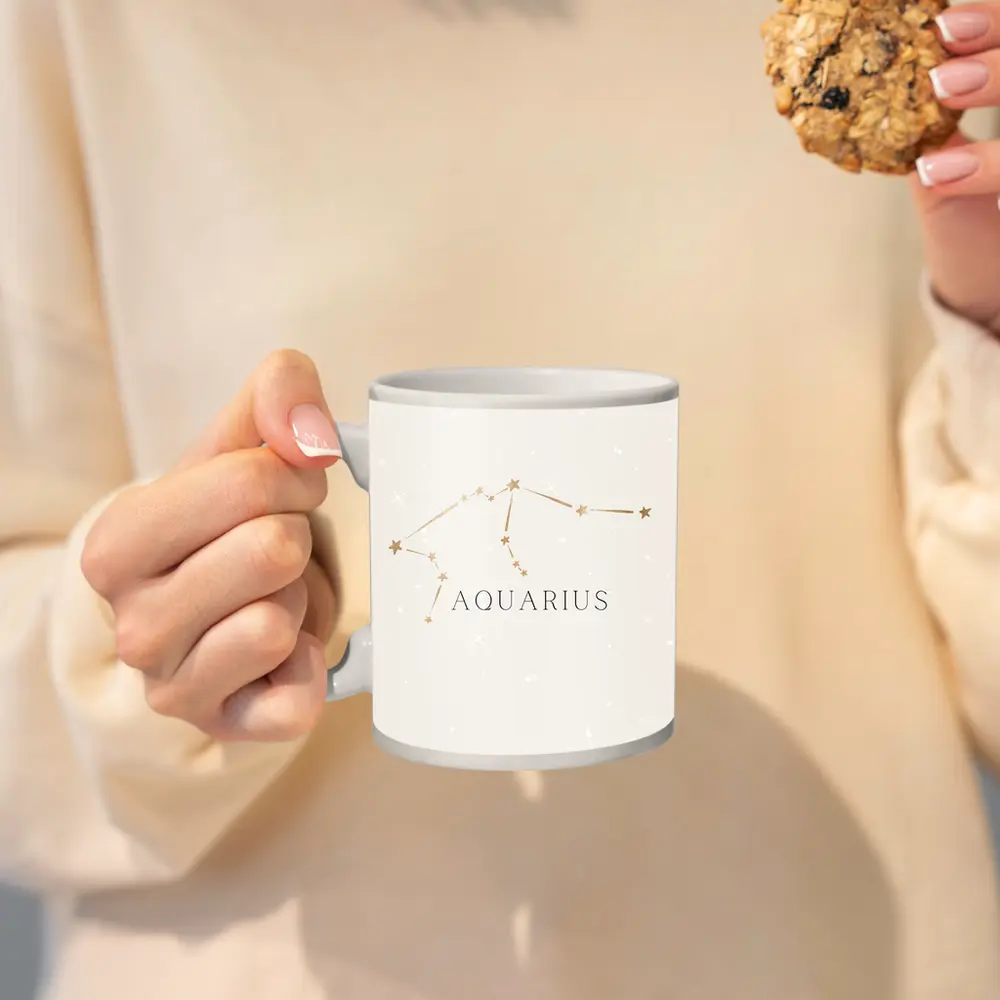 Aquarius Constellation Gold Stars Beige Background – Mugs