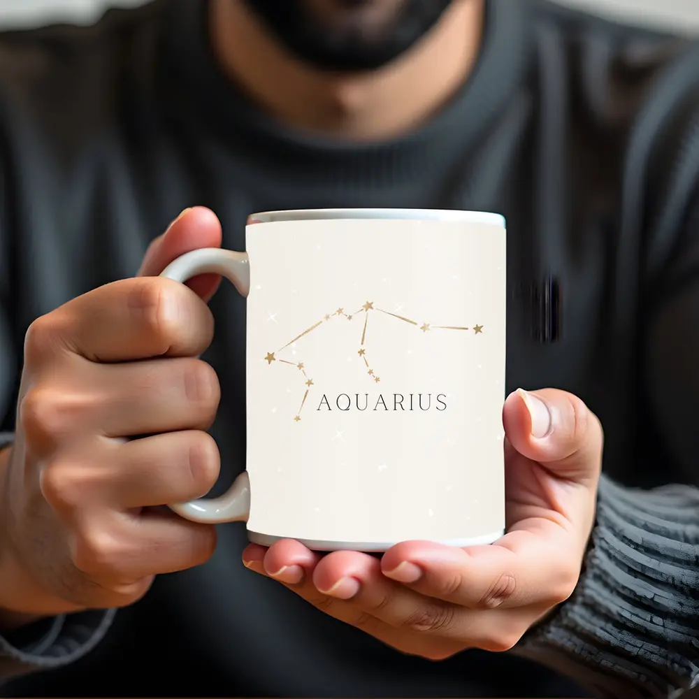Aquarius Constellation Gold Stars Beige Background – Mugs