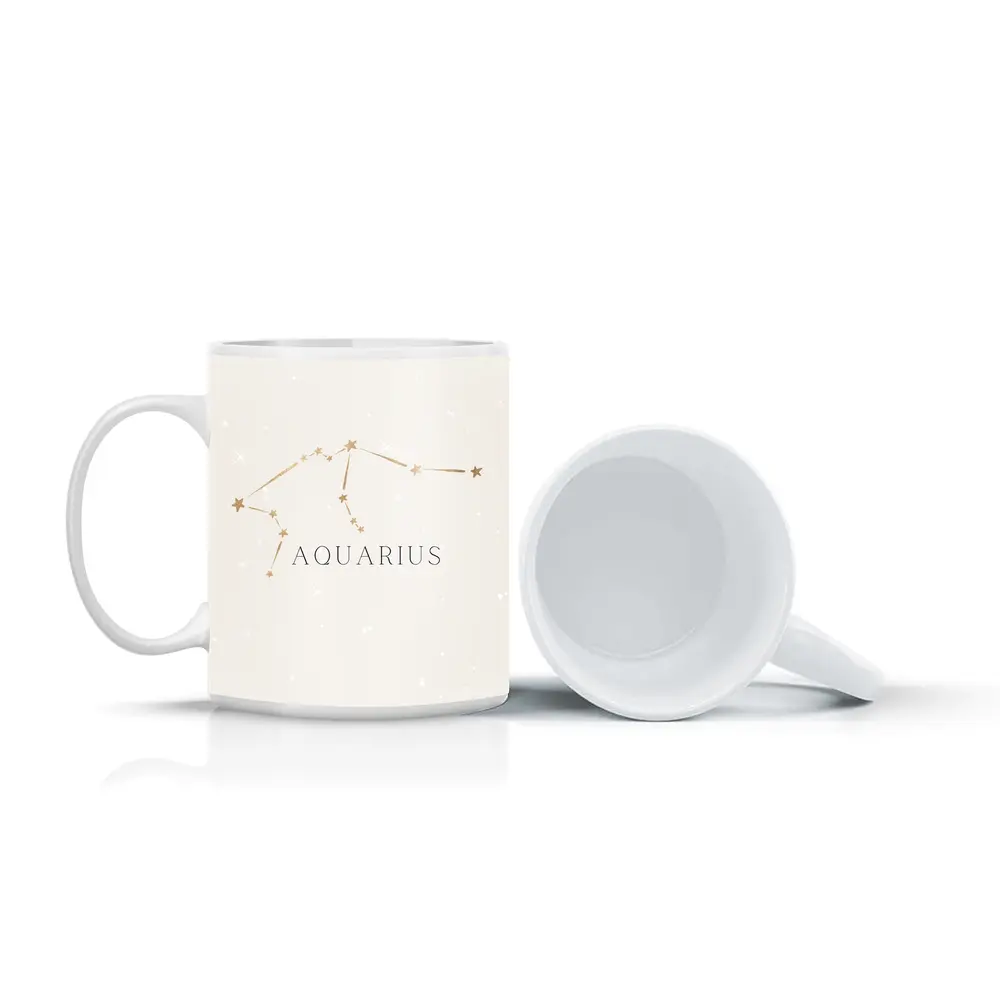 Aquarius Constellation Gold Stars Beige Background – Mugs