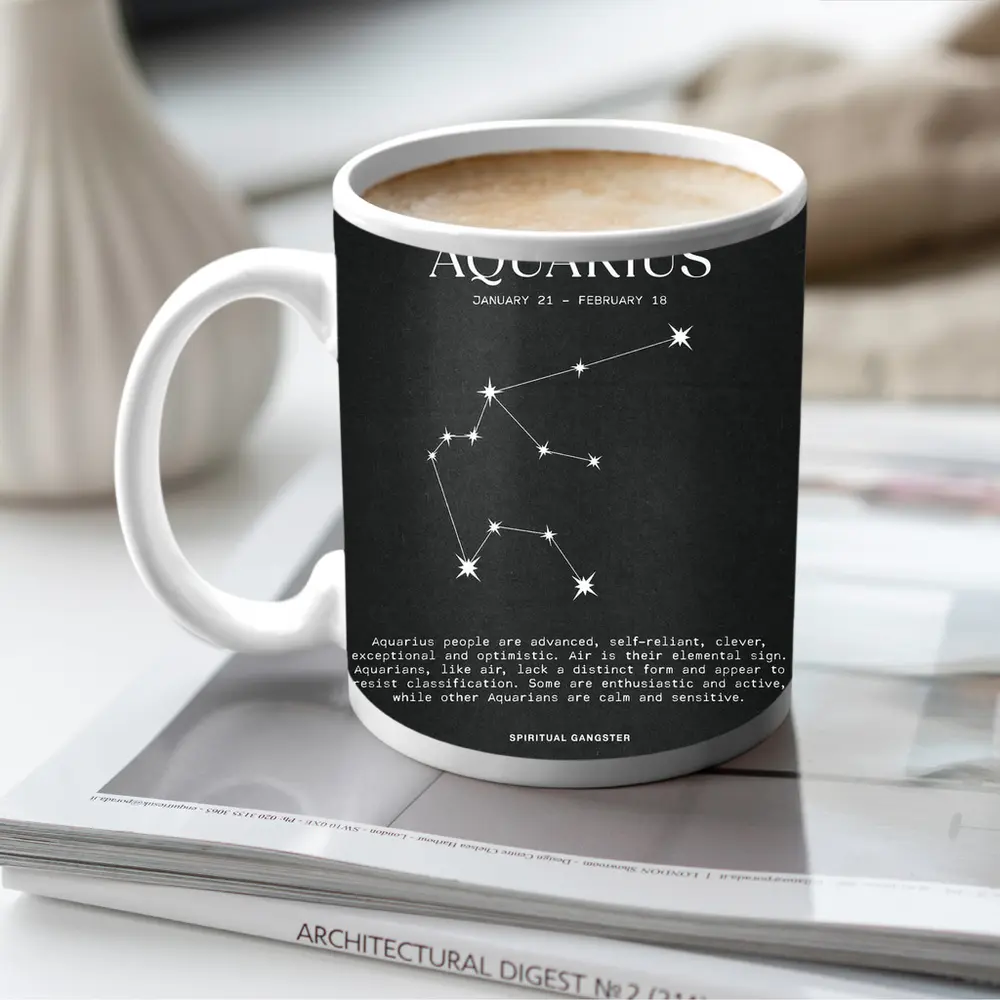 Aquarius Zodiac Constellation Dark Background Art – Mugs