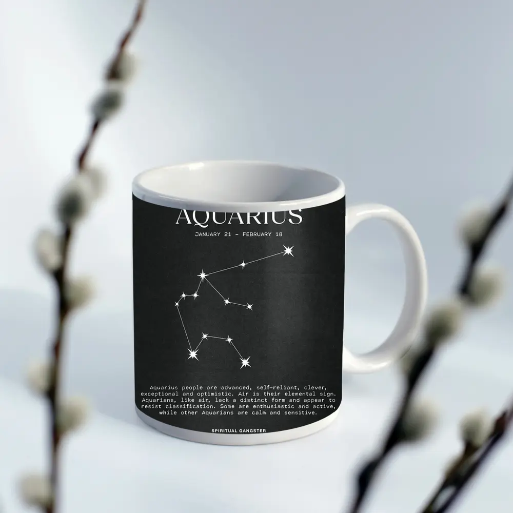 Aquarius Zodiac Constellation Dark Background Art – Mugs