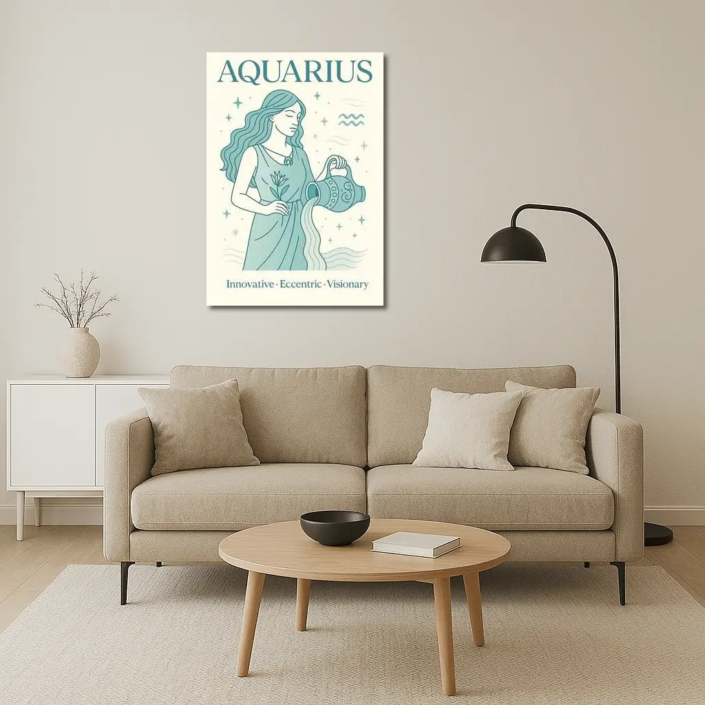 Aquarius Zodiac Woman Pouring Water Illustration – Wall Art