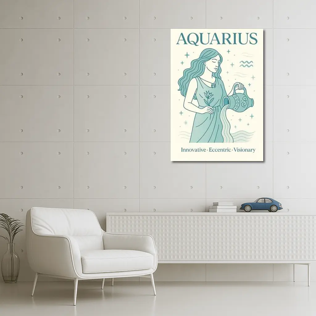 Aquarius Zodiac Woman Pouring Water Illustration – Wall Art