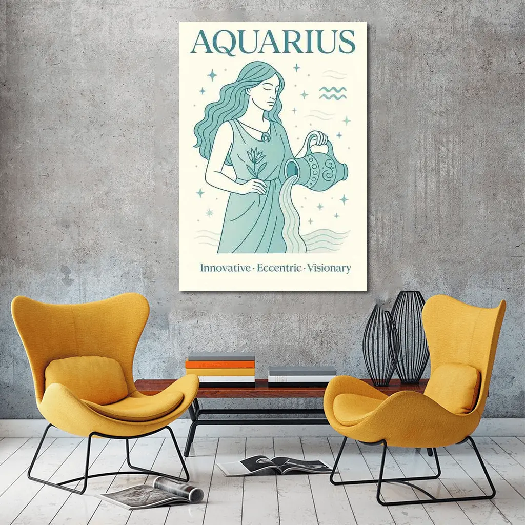 Aquarius Zodiac Woman Pouring Water Illustration – Wall Art