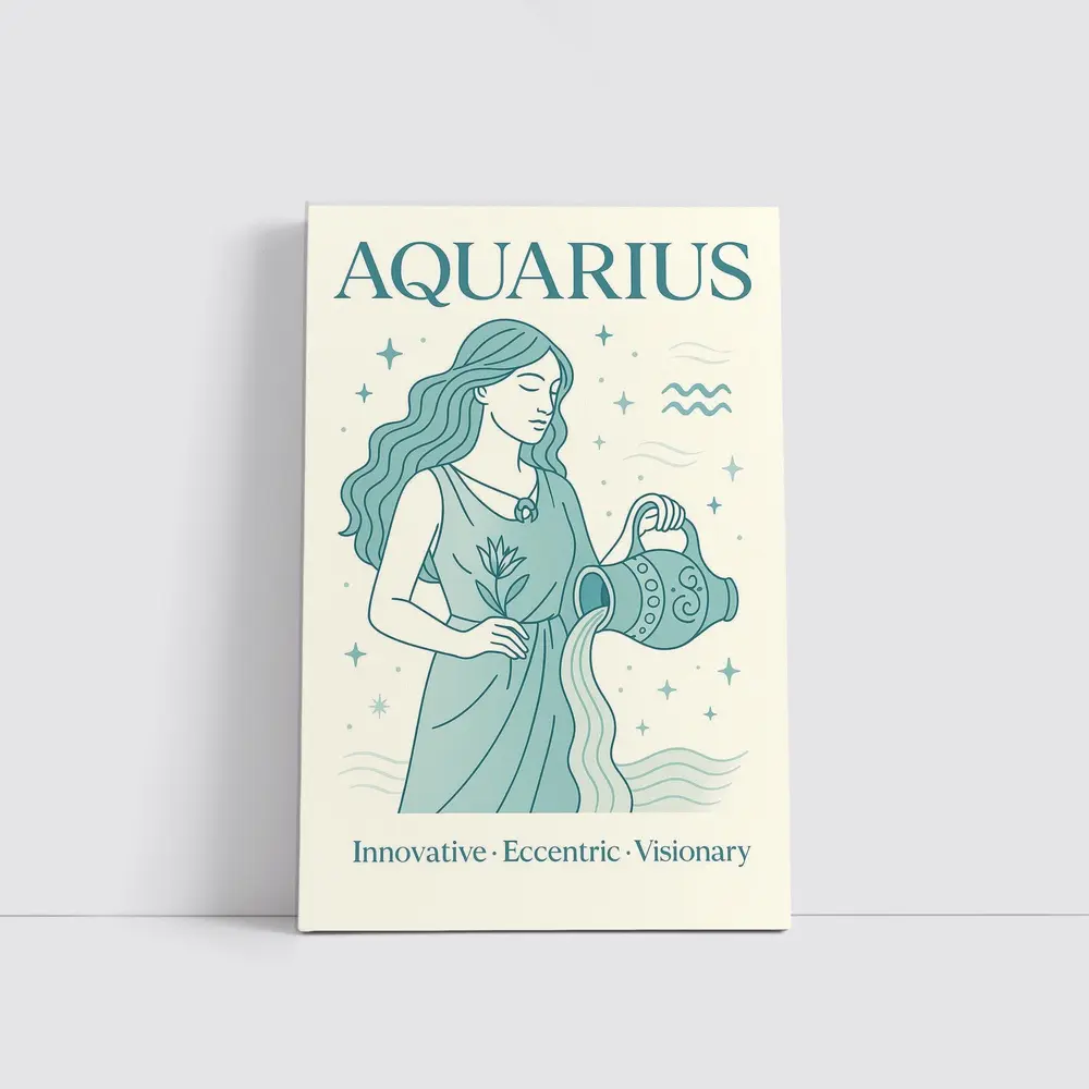 Aquarius Zodiac Woman Pouring Water Illustration – Wall Art