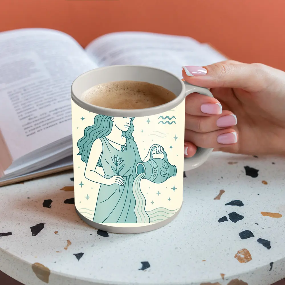 Aquarius Zodiac Woman Pouring Water Illustration – Mugs