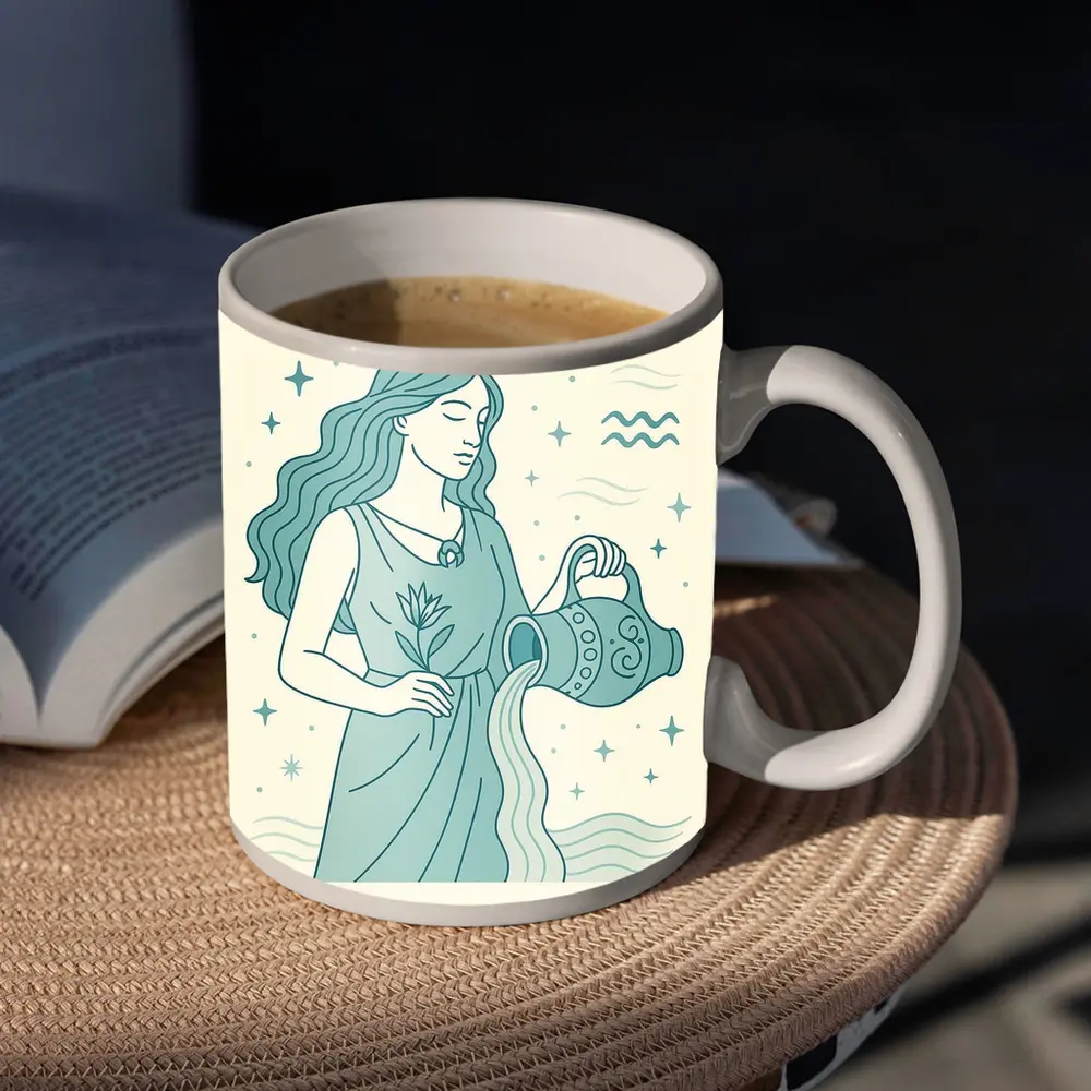 Aquarius Zodiac Woman Pouring Water Illustration – Mugs