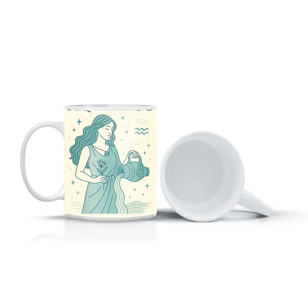 Aquarius Zodiac Woman Pouring Water Illustration – Mugs