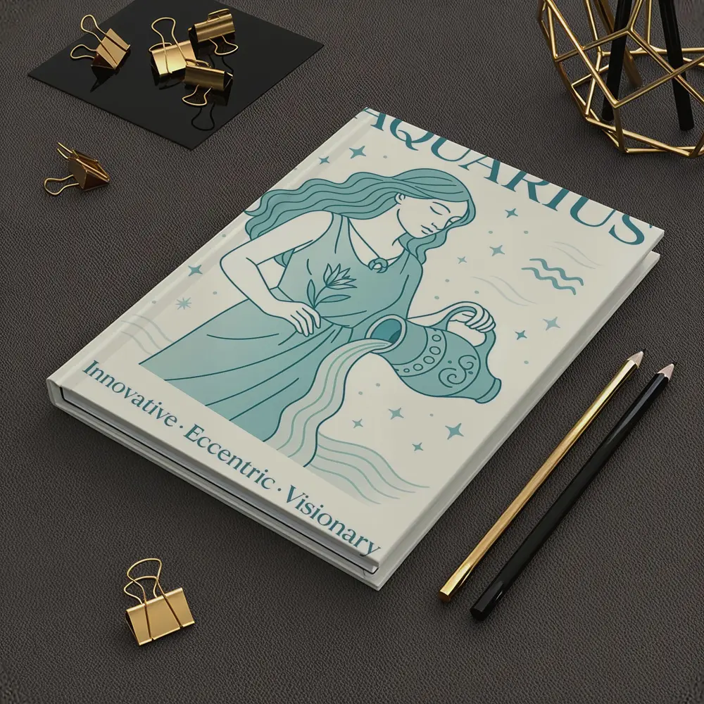 Aquarius Zodiac Woman Pouring Water Illustration – Notebooks