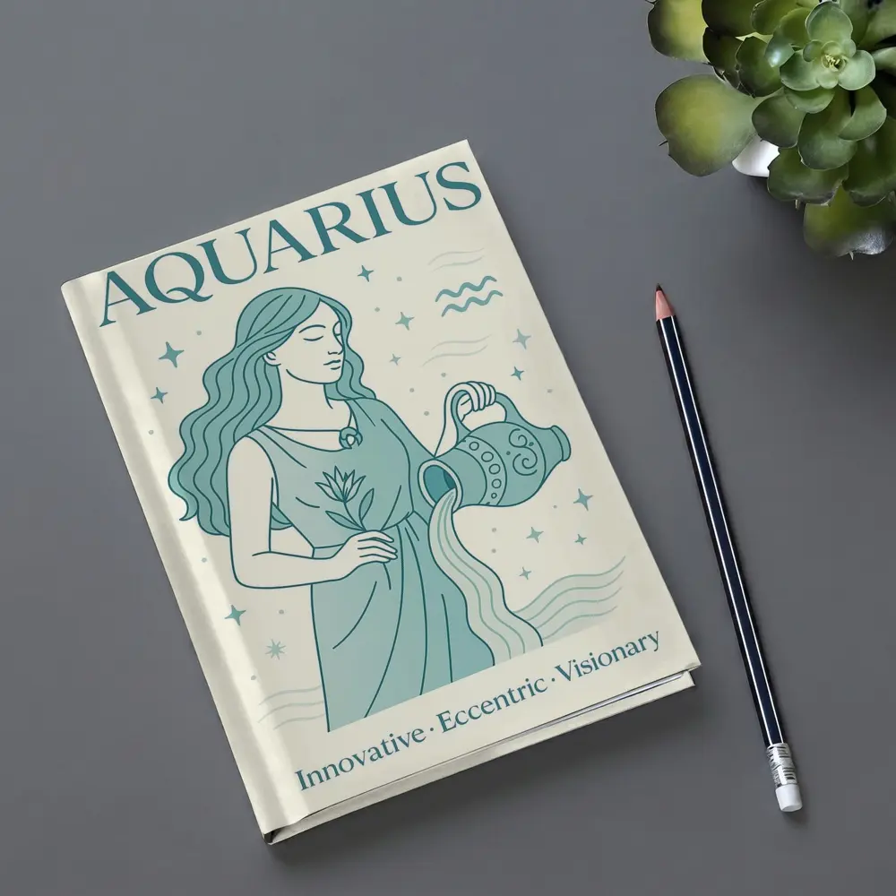Aquarius Zodiac Woman Pouring Water Illustration – Notebooks