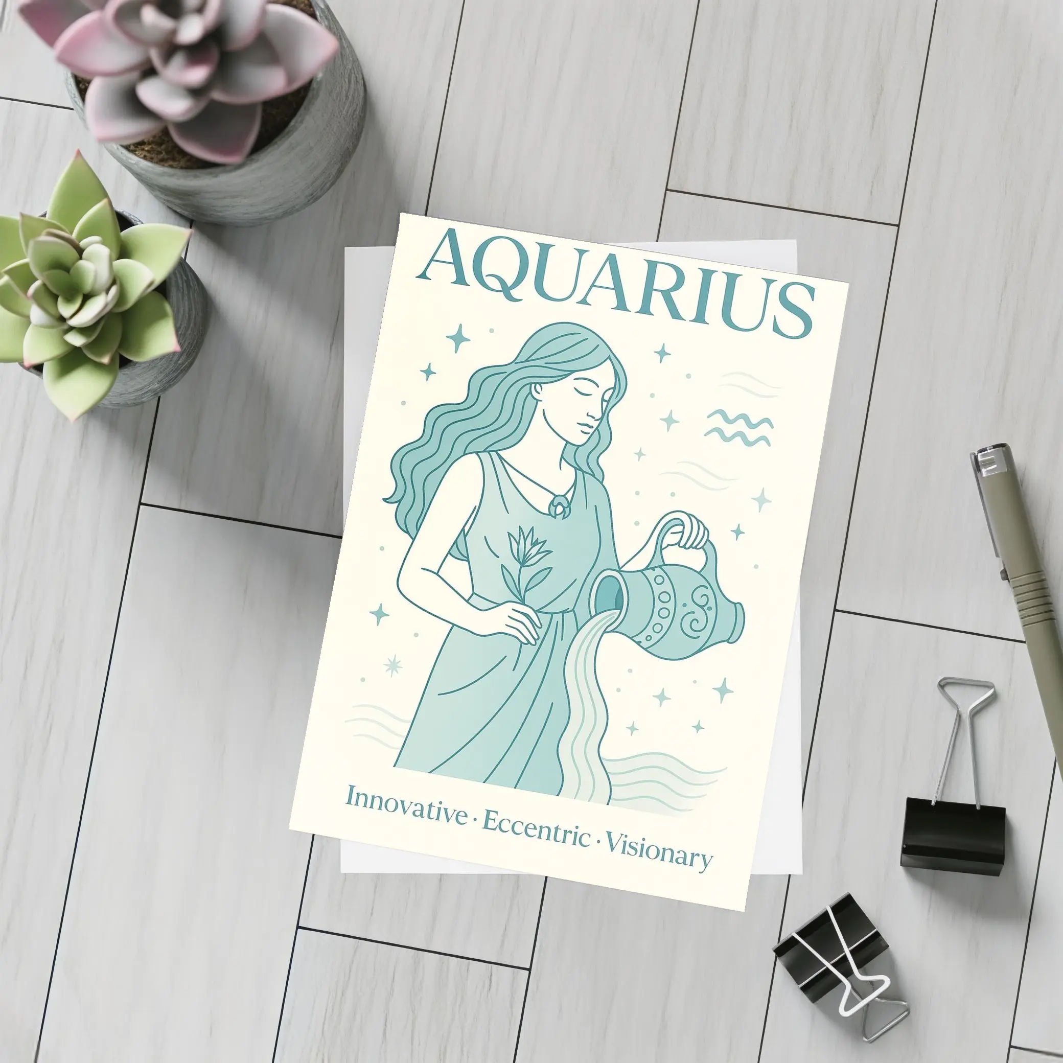 Aquarius Zodiac Woman Pouring Water Illustration – Postcards
