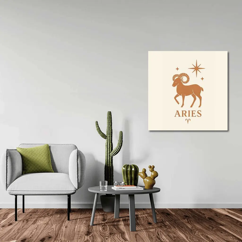 Aries Zodiac Ram Star Boho Beige Art – Wall Art