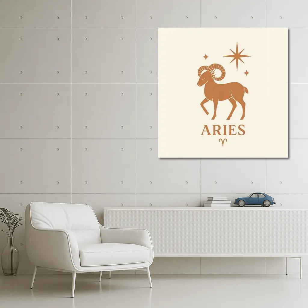 Aries Zodiac Ram Star Boho Beige Art – Wall Art