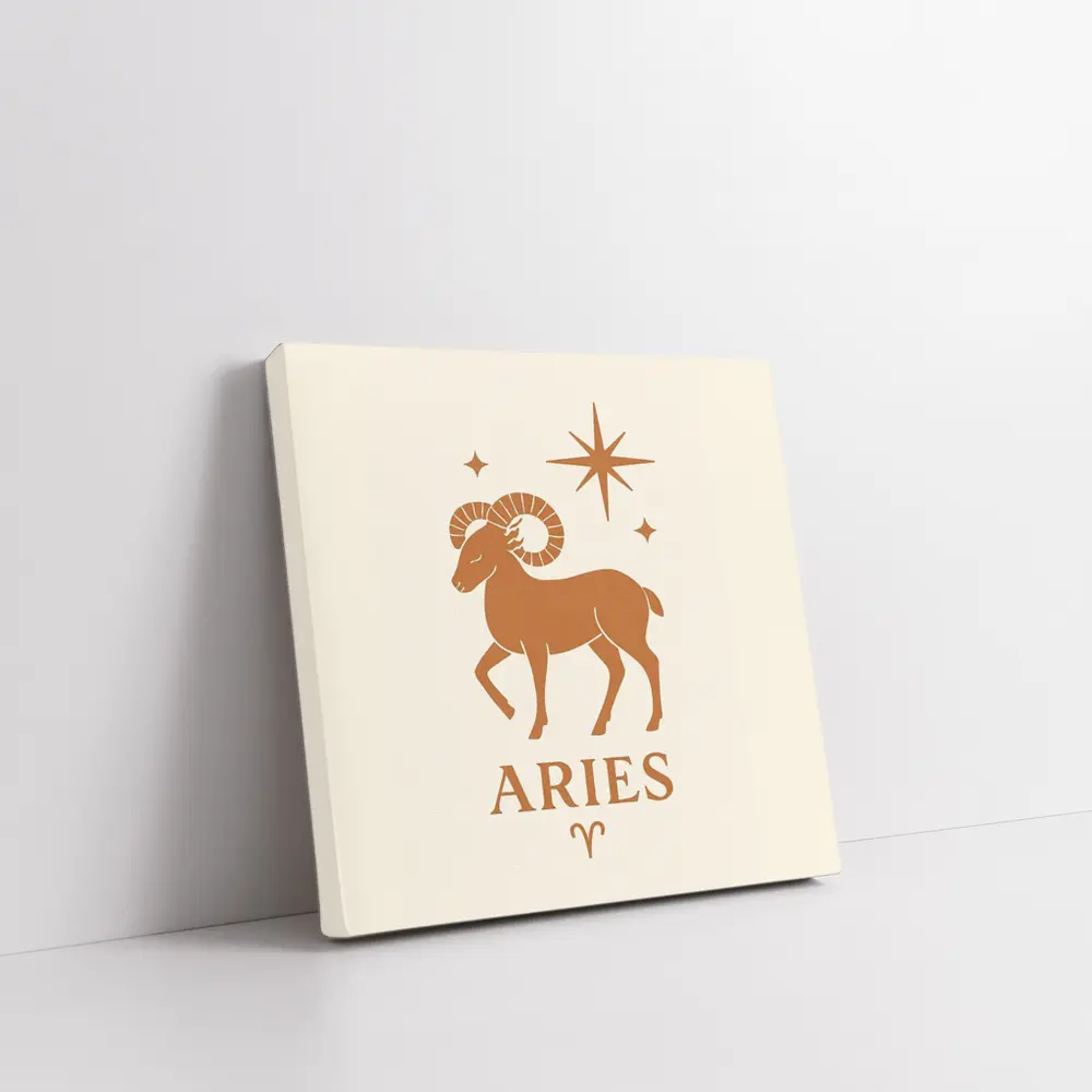 Aries Zodiac Ram Star Boho Beige Art – Wall Art