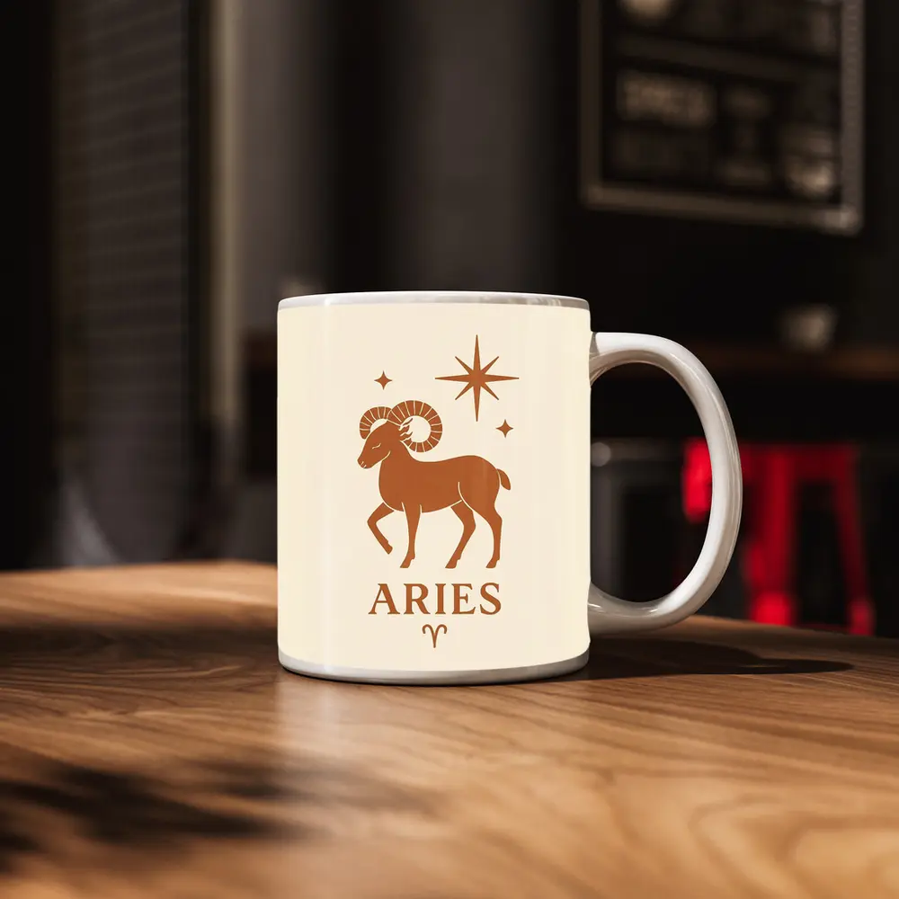 Aries Zodiac Ram Star Boho Beige Art – Mugs