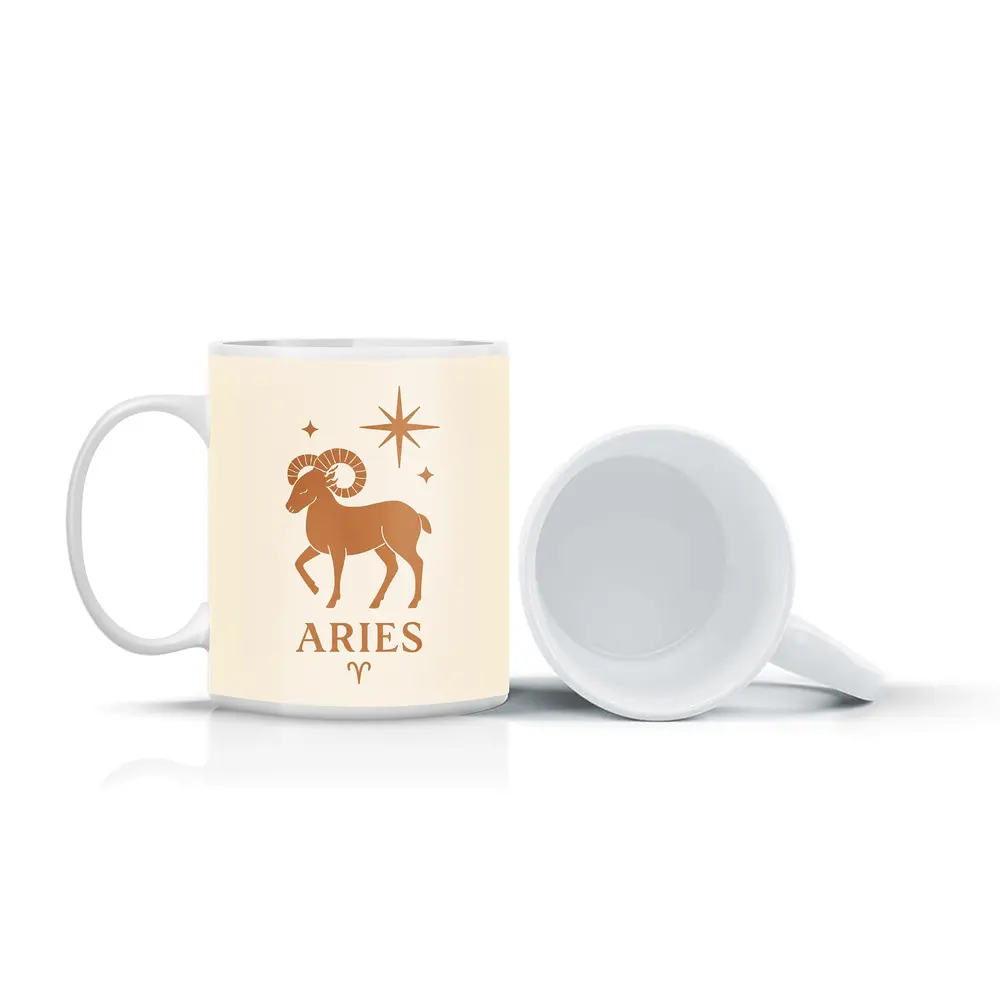 Aries Zodiac Ram Star Boho Beige Art – Mugs
