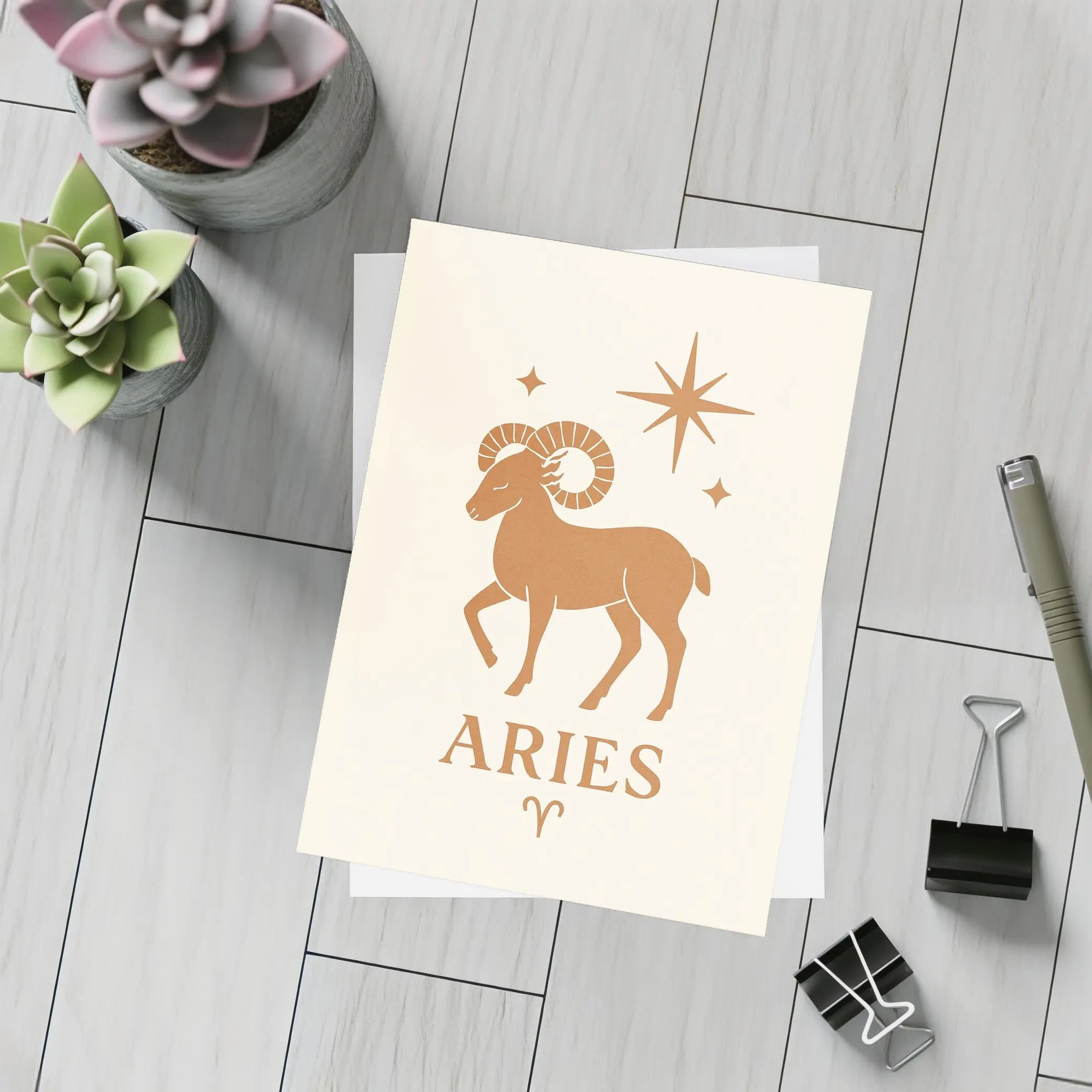 Aries Zodiac Ram Star Boho Beige Art – Postcards