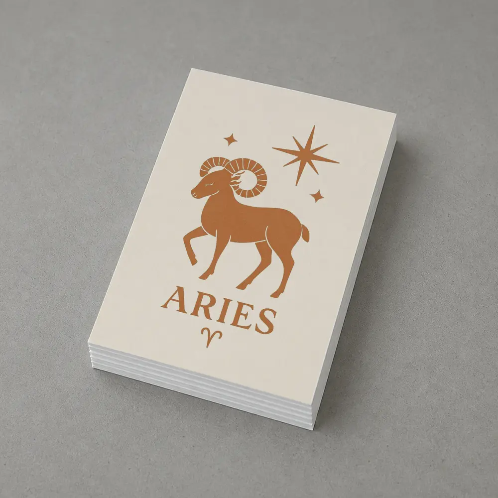 Aries Zodiac Ram Star Boho Beige Art – Postcards