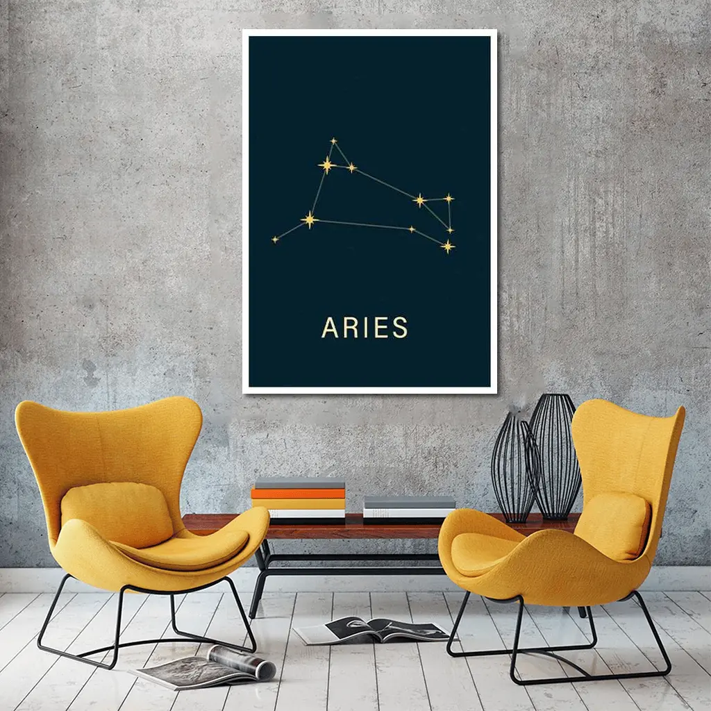 Aries Constellation Gold Stars Dark Background – Wall Art