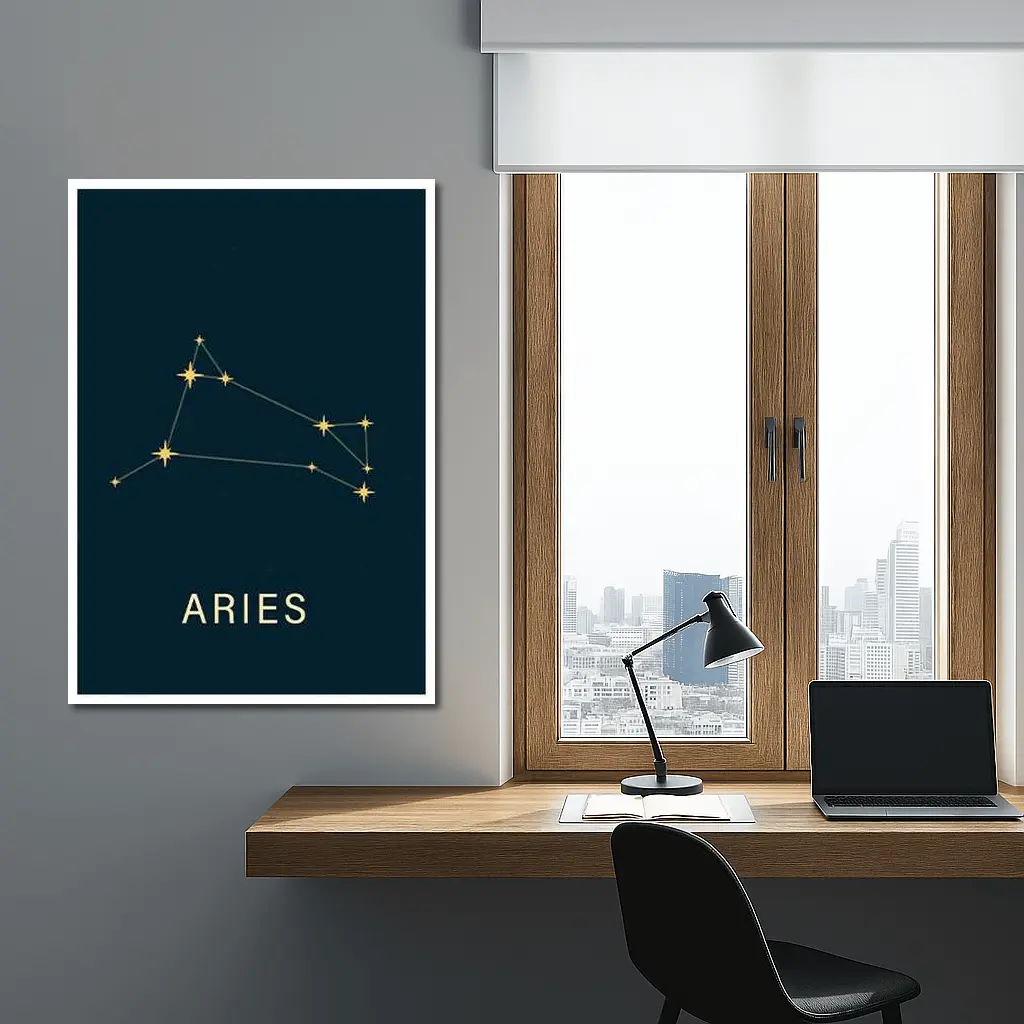 Aries Constellation Gold Stars Dark Background – Wall Art
