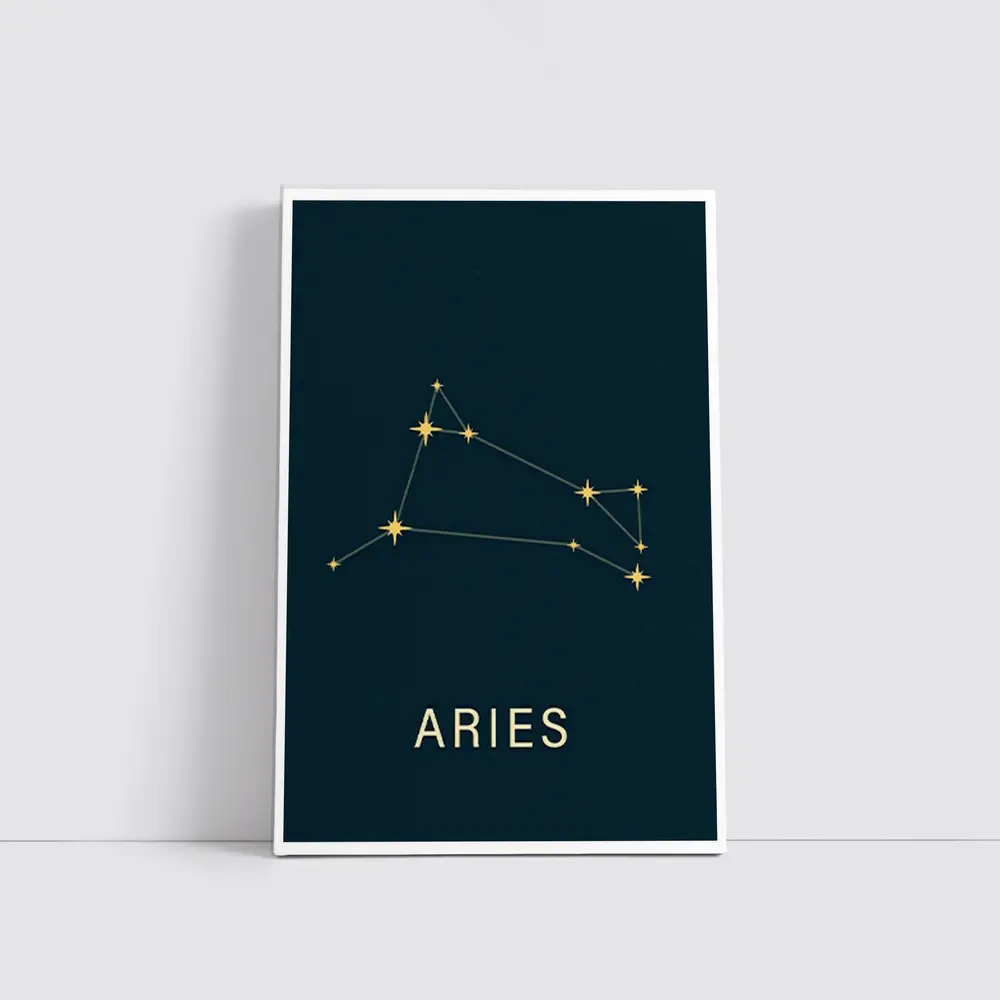 Aries Constellation Gold Stars Dark Background – Wall Art
