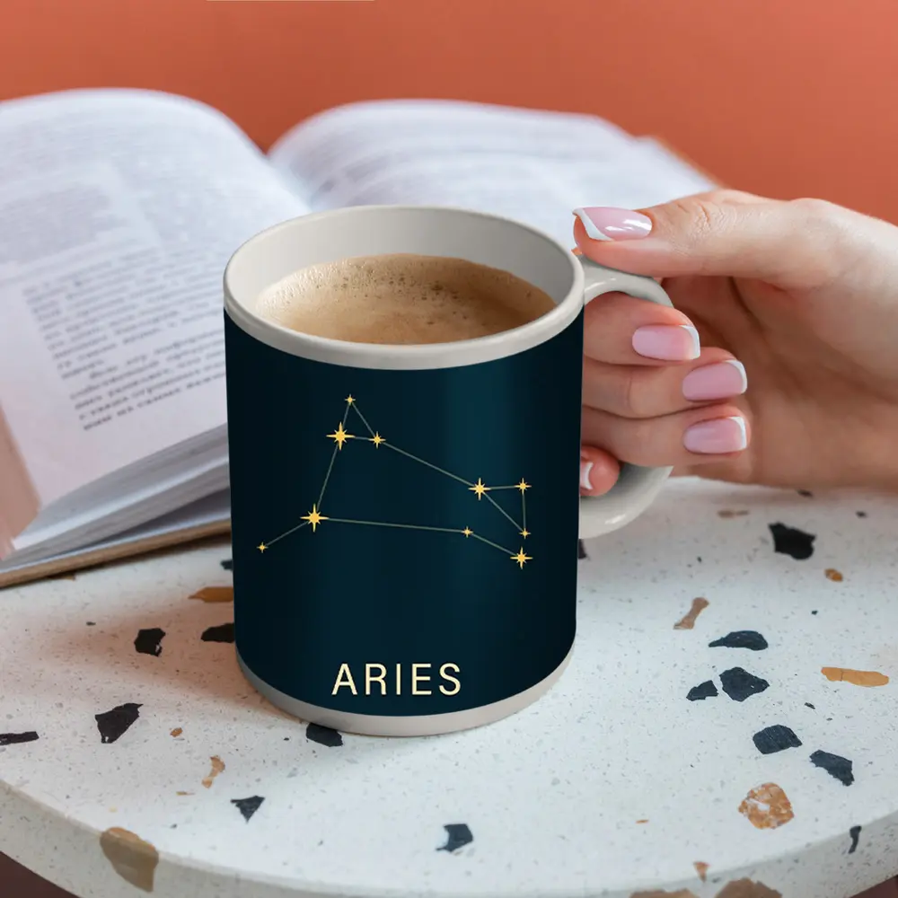 Aries Constellation Gold Stars Dark Background – Mugs
