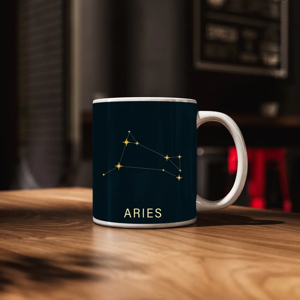 Aries Constellation Gold Stars Dark Background – Mugs