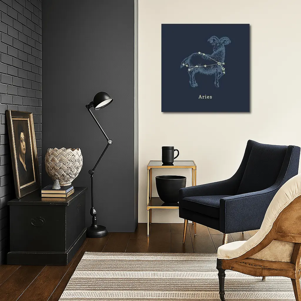 Aries Constellation Ram Dark Blue Background – Wall Art